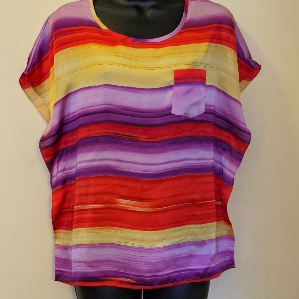 Striped Petite Summer Top with Pocket PS Bright